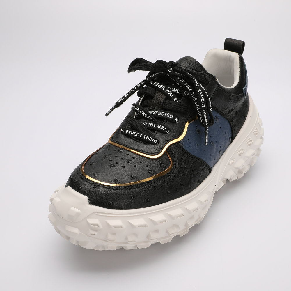 Ostrich skin genuine leather men's shoes tire sole tank shoes fashion casual anti-slip men's shoes