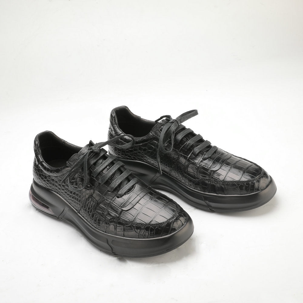 Crocodile Belly Skin Genuine Leather Men's Casual Shoes Rubber Thick Sole Athletic Shoes Air Cushion Damping Sneakers