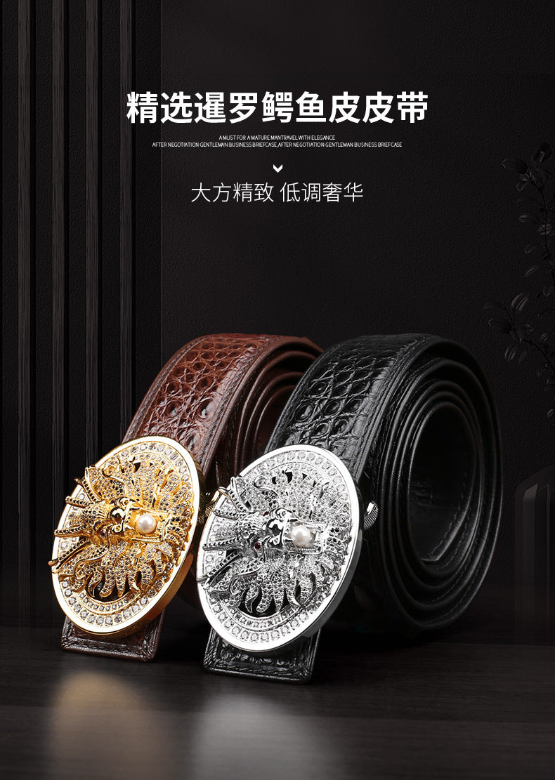 Siamese Crocodile Skin Men's Belt Genuine Leather Dragon with Smooth Buckle Fashion Casual Business Belt