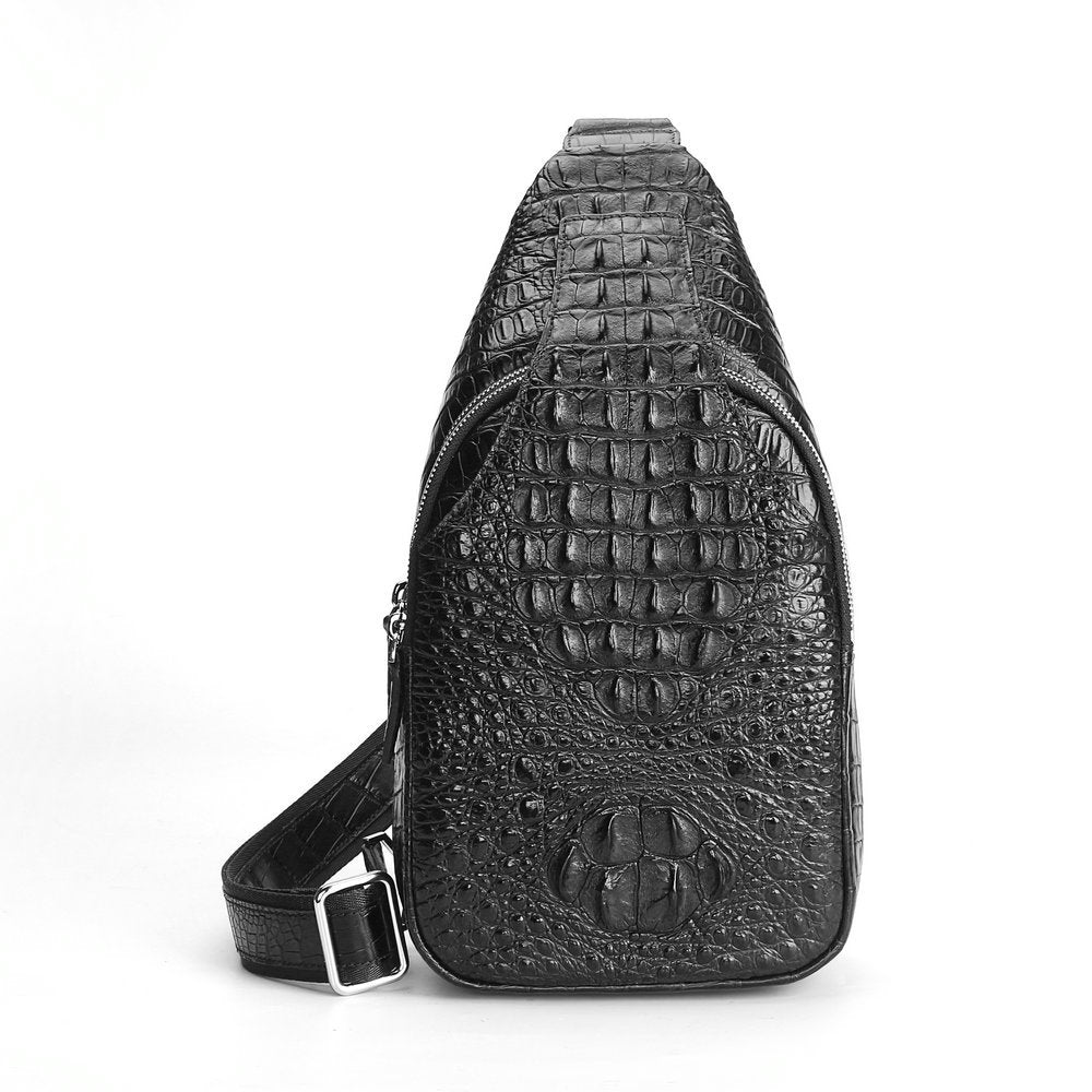 Men's Bust Bag Crocodile Skin Genuine Leather Large Capacity Outdoor Sports Backpack Casual Fashion Waist Pouch