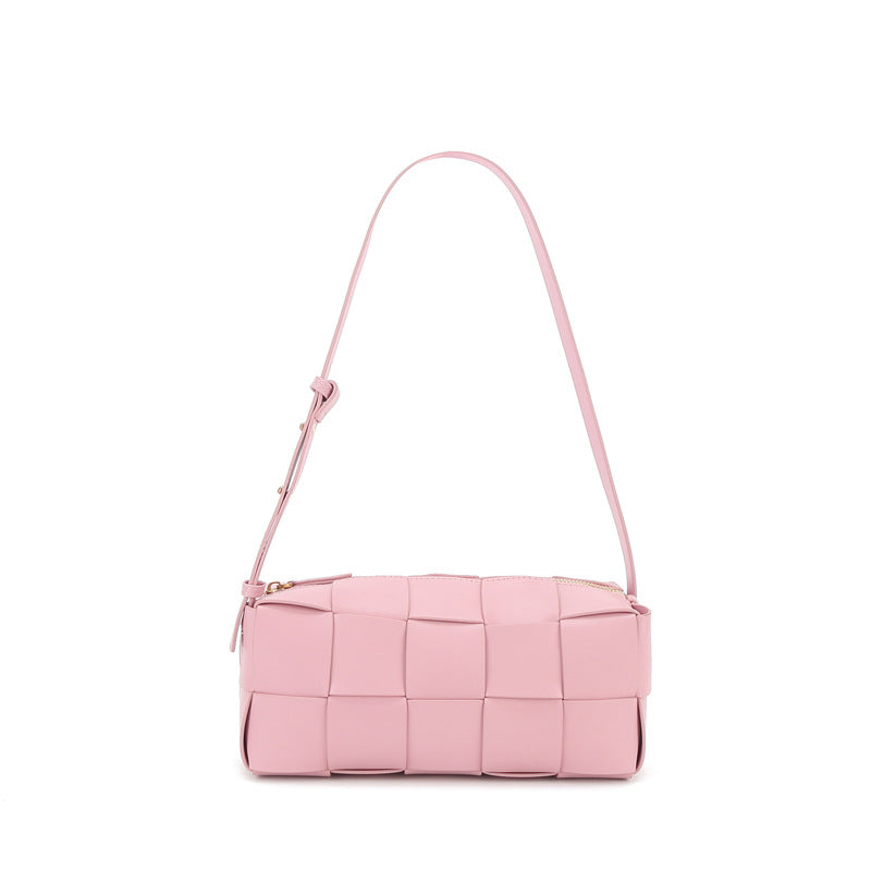 Genuine Leather Ladies Underarm Bag Handbag Zipper Bag Weaving Bag Fashion