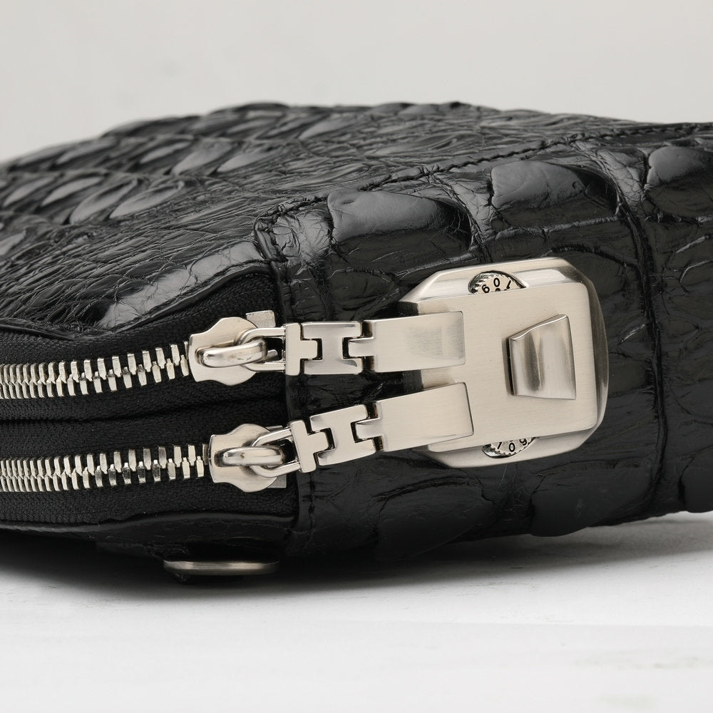 Men's Bag Crocodile Skin Genuine Leather Business Double Zipper Security Lock Privacy Protection Handbag