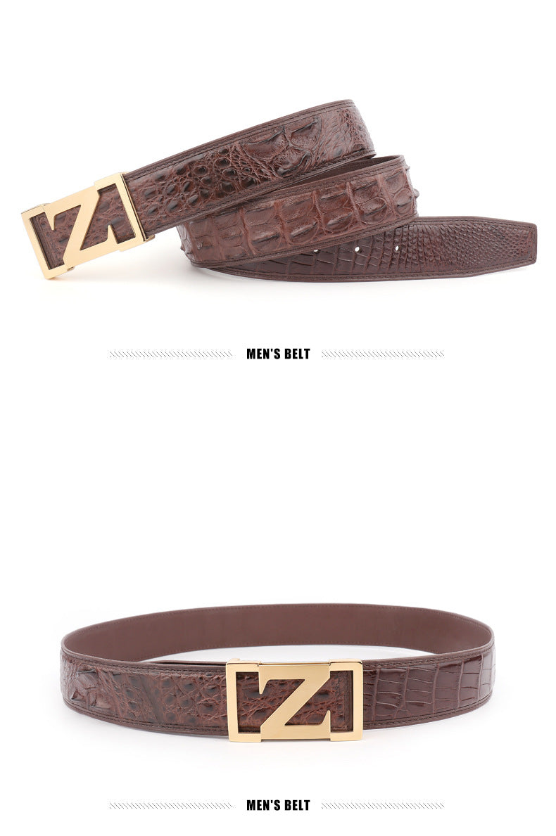 New Men's Belt Siamese Crocodile Skin Genuine Leather No Pieces Fashion Casual Men's Belt