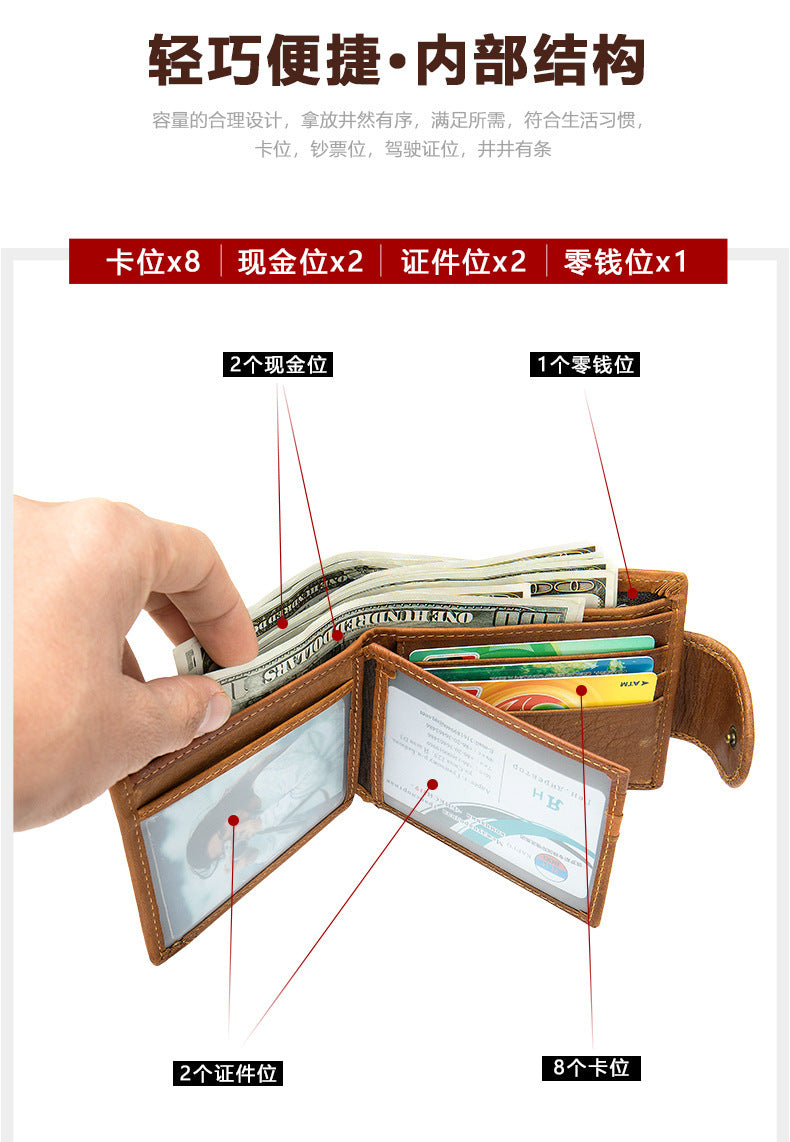 Men's Wallet, Cowhide, Genuine Leather, Thin Foldable, Coin Card Holder, Men's Wallet
