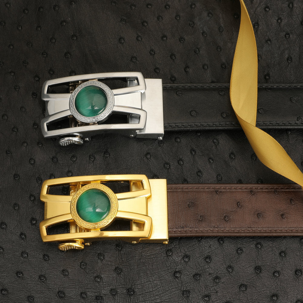 New type men's belt ostrich skin genuine leather automatic buckle business casual high quality male belt