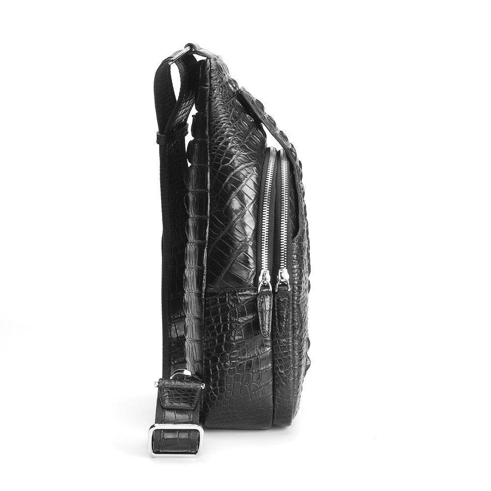 Men's Bust Bag Crocodile Skin Genuine Leather Large Capacity Outdoor Sports Backpack Casual Fashion Waist Pouch