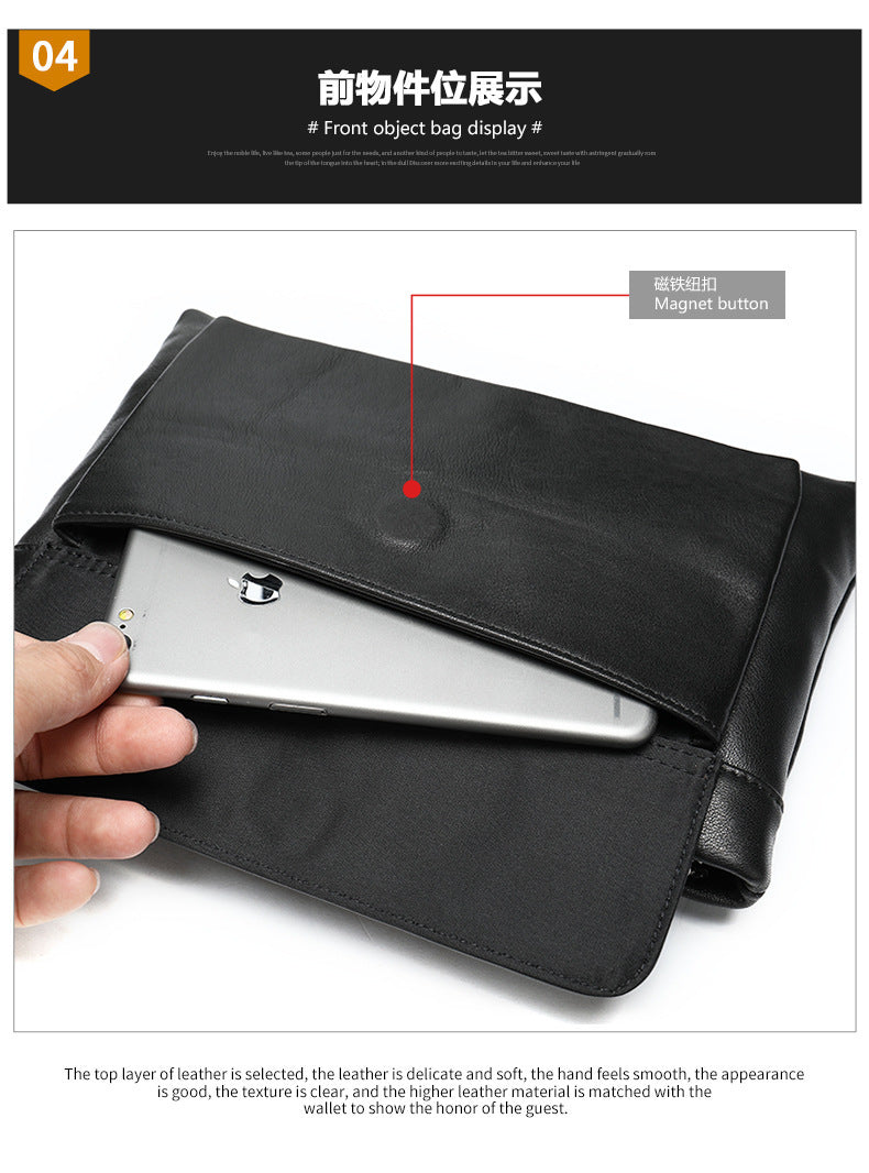 Men's Clutch Bag Genuine Cowhide Leather Vintage Large Capacity DIY Men's Wrist Bag Handbag