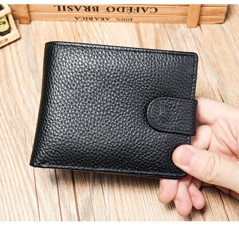 Men's Wallet RFID Genuine Cowhide Leather Card Holder Coin Casual Retro Large Capacity Clutch Bag