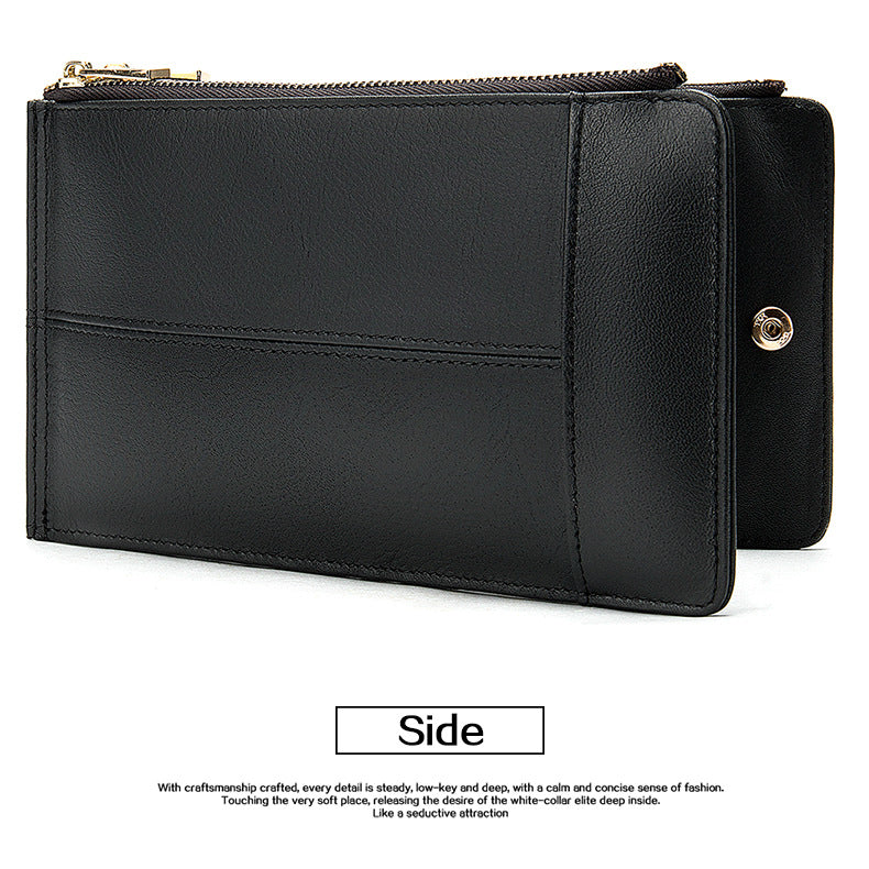 Men's long wallet made of genuine cowhide leather large capacity clutch bag Korean fashion unique zipper men's wallet