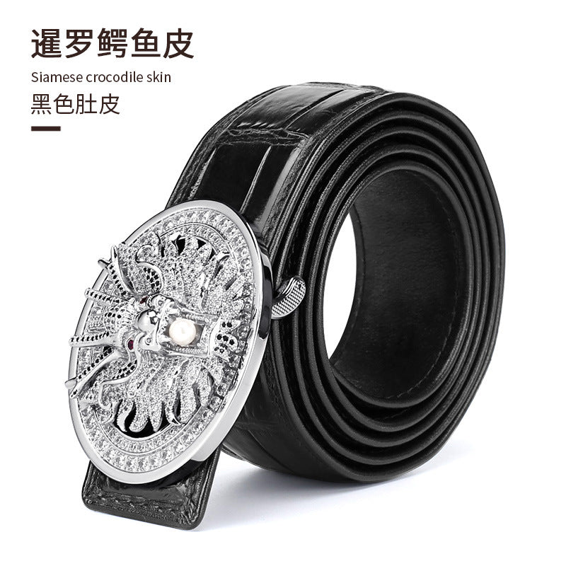 Siamese Crocodile Skin Men's Belt Genuine Leather Dragon with Smooth Buckle Fashion Casual Business Belt