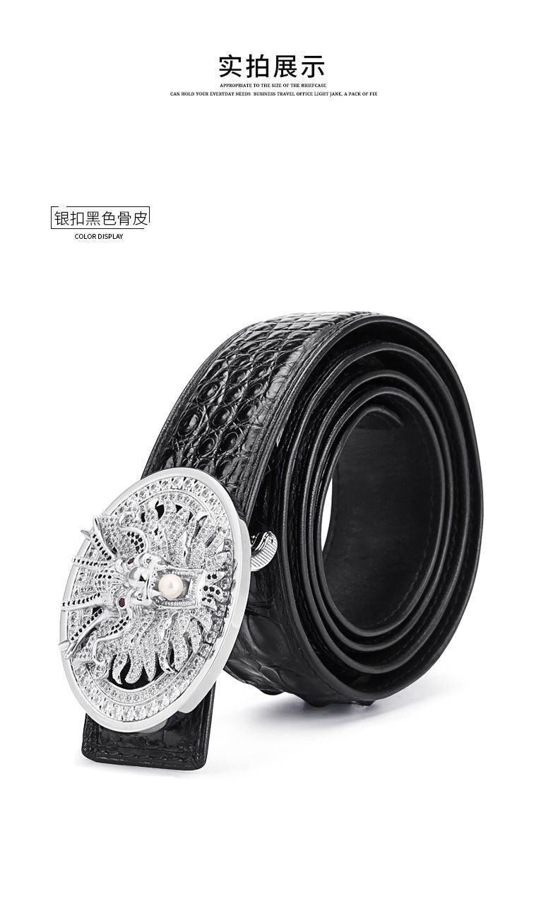 Siamese Crocodile Skin Men's Belt Genuine Leather Dragon with Smooth Buckle Fashion Casual Business Belt