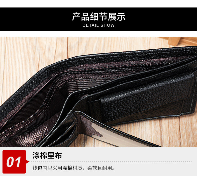 Men's Wallet RFID Genuine Cowhide Leather Card Holder Coin Casual Retro Large Capacity Clutch Bag