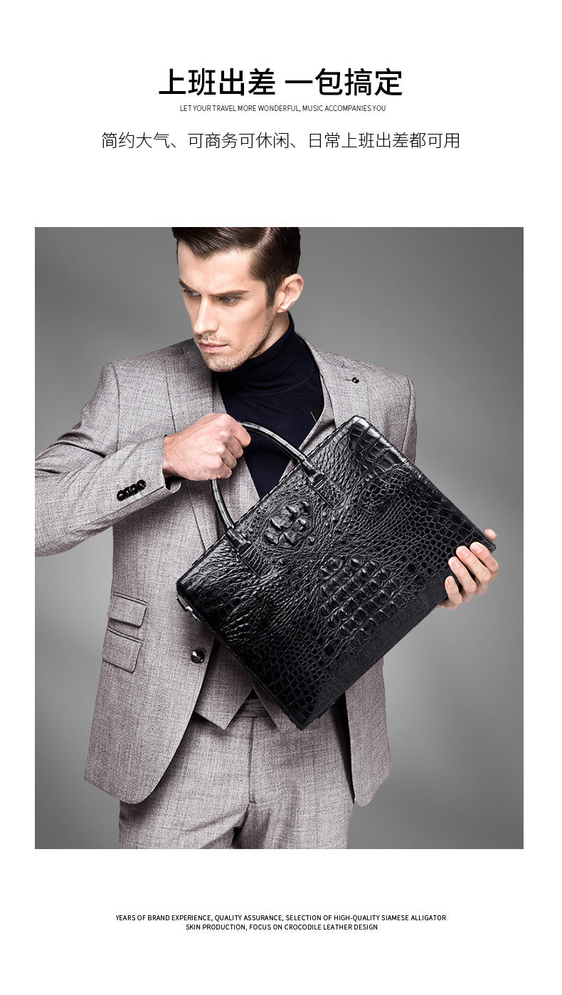 Siamese crocodile bone skin men's briefcase handbag anti-theft security lock genuine leather luxury business bag handbag