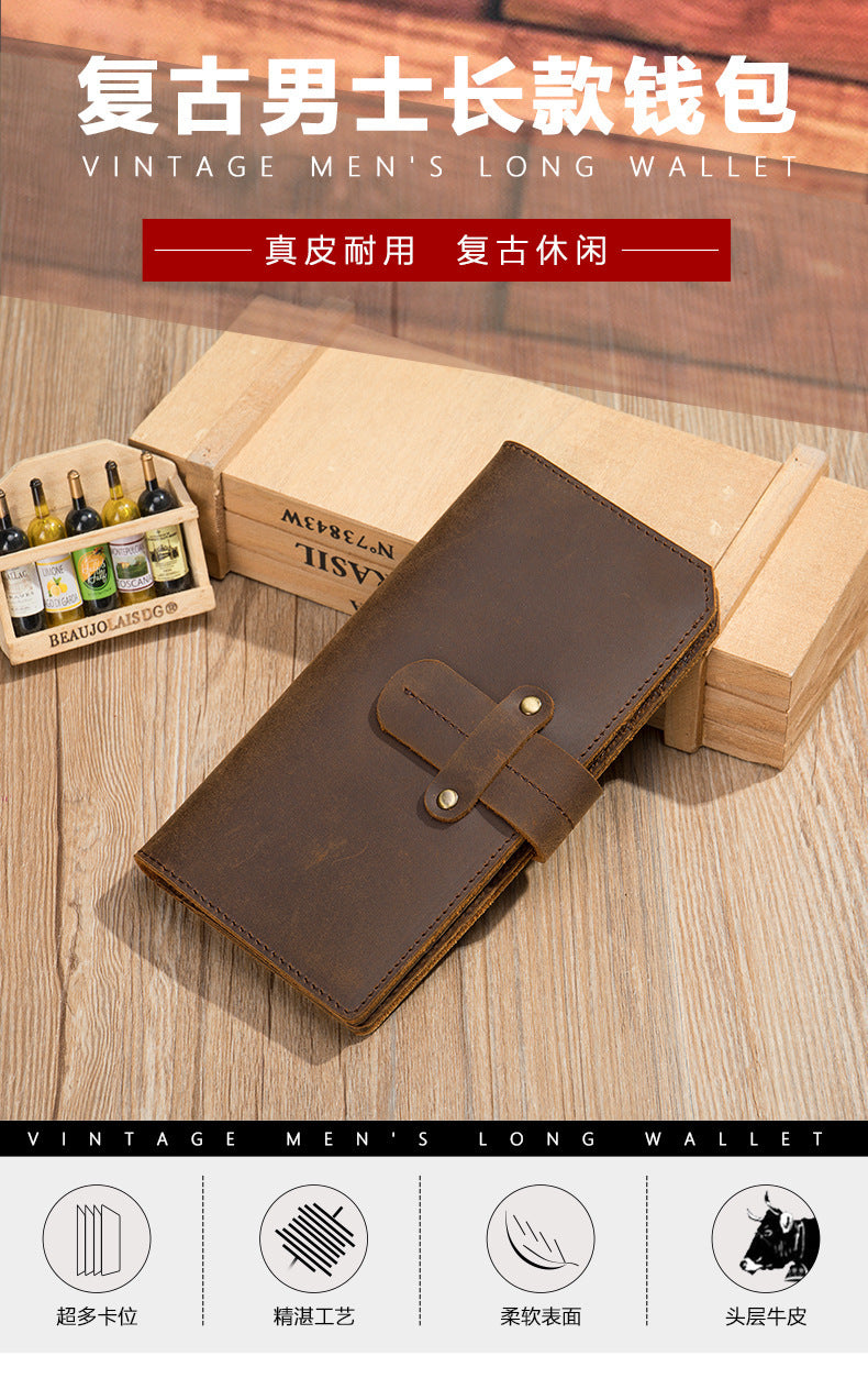 Men's long wallet made of cowhide genuine leather RFID anti-theft brush large capacity card bag for men