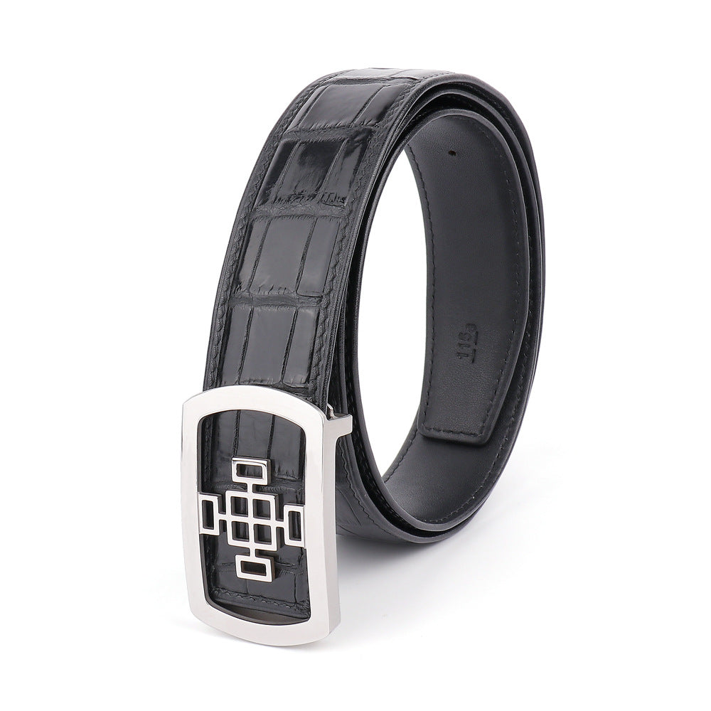 Crocodile Skin Men's Belt Fashion Plate Buckle Genuine Leather Men's Belt