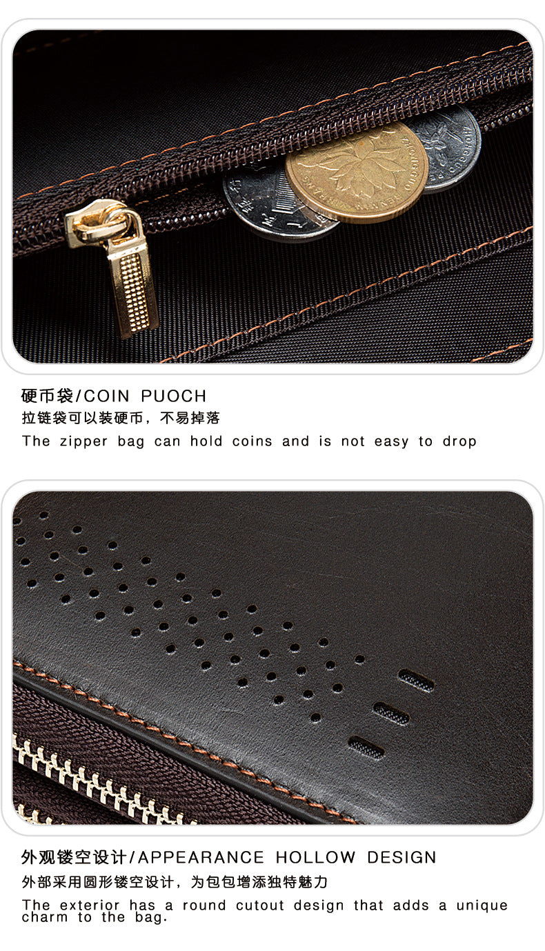 Men's long wallet made of genuine cowhide leather Korean fashion business clutch bag men's wallet card bag