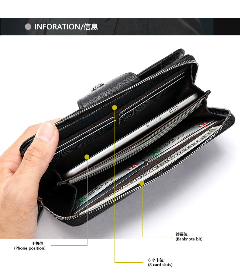 Men's long wallet made of cowhide genuine leather business simple card holder clutch bag men's wallet