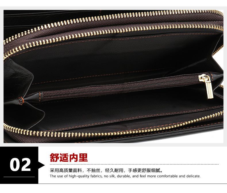 Men's Clutch Bag Genuine Cowhide Leather Wallet Card Holder Business Large Capacity Long Wallet Men's Handbag
