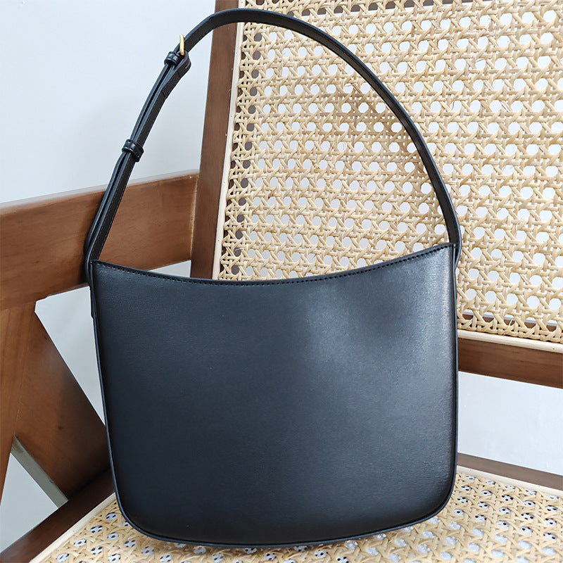 Genuine leather armpit bag Stylish shoulder bag Simple textured women's bag Goes with anything