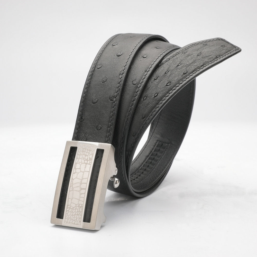 Ostrich leather genuine leather men's belt automatic buckle casual width 3.4cm men belt gift present