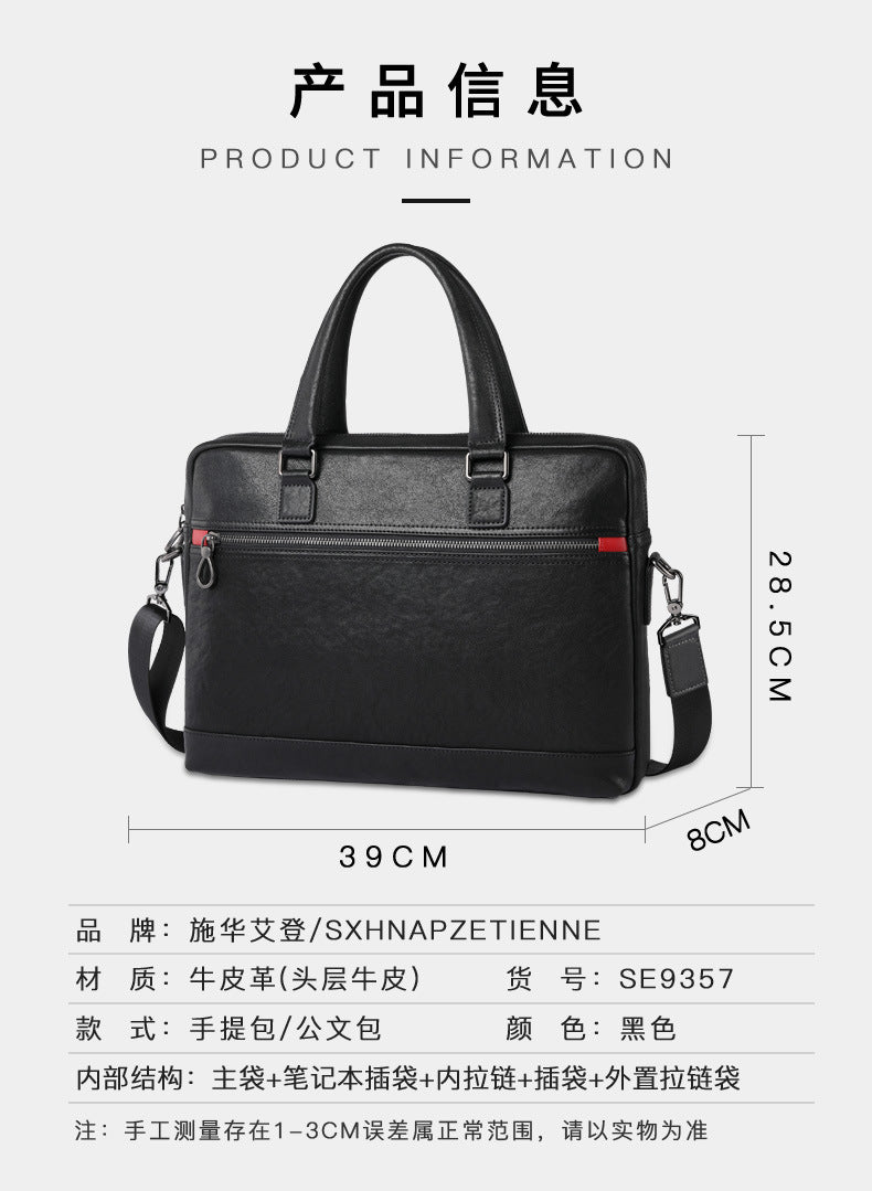 Men's Briefcase Handbag Genuine Cowhide Leather Business Casual Crossbody Bag