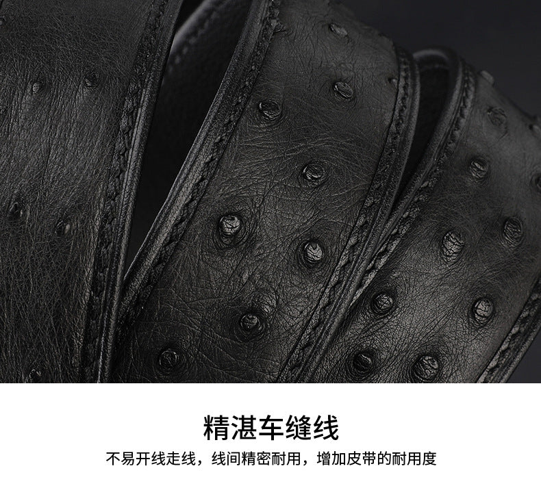 Width 3.8cm Ostrich Skin Genuine Leather Men's Belt Casual Plate Buckle Needle Buckle Men Belt No Buckle