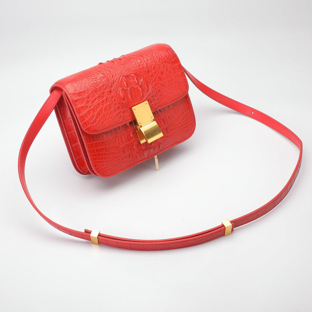 Siamese crocodile skin small square bag tofu bag shoulder bag ladies diagonal shoulder bag