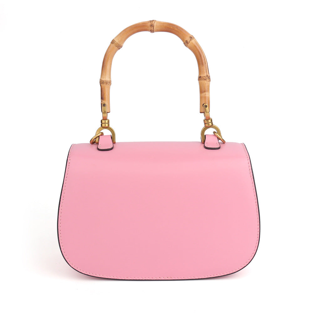 Women's Bag Bamboo Bush Bag Cowhide Retro Saddle Bag 2way Bag Trend Shoulder Shoulder Bag Leather Tote Bag