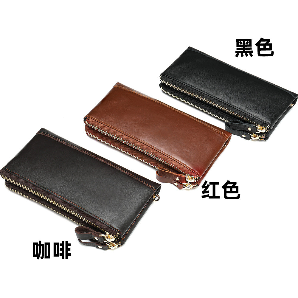 Men's long wallet made of genuine cowhide leather OL commuting large capacity zipper clutch bag