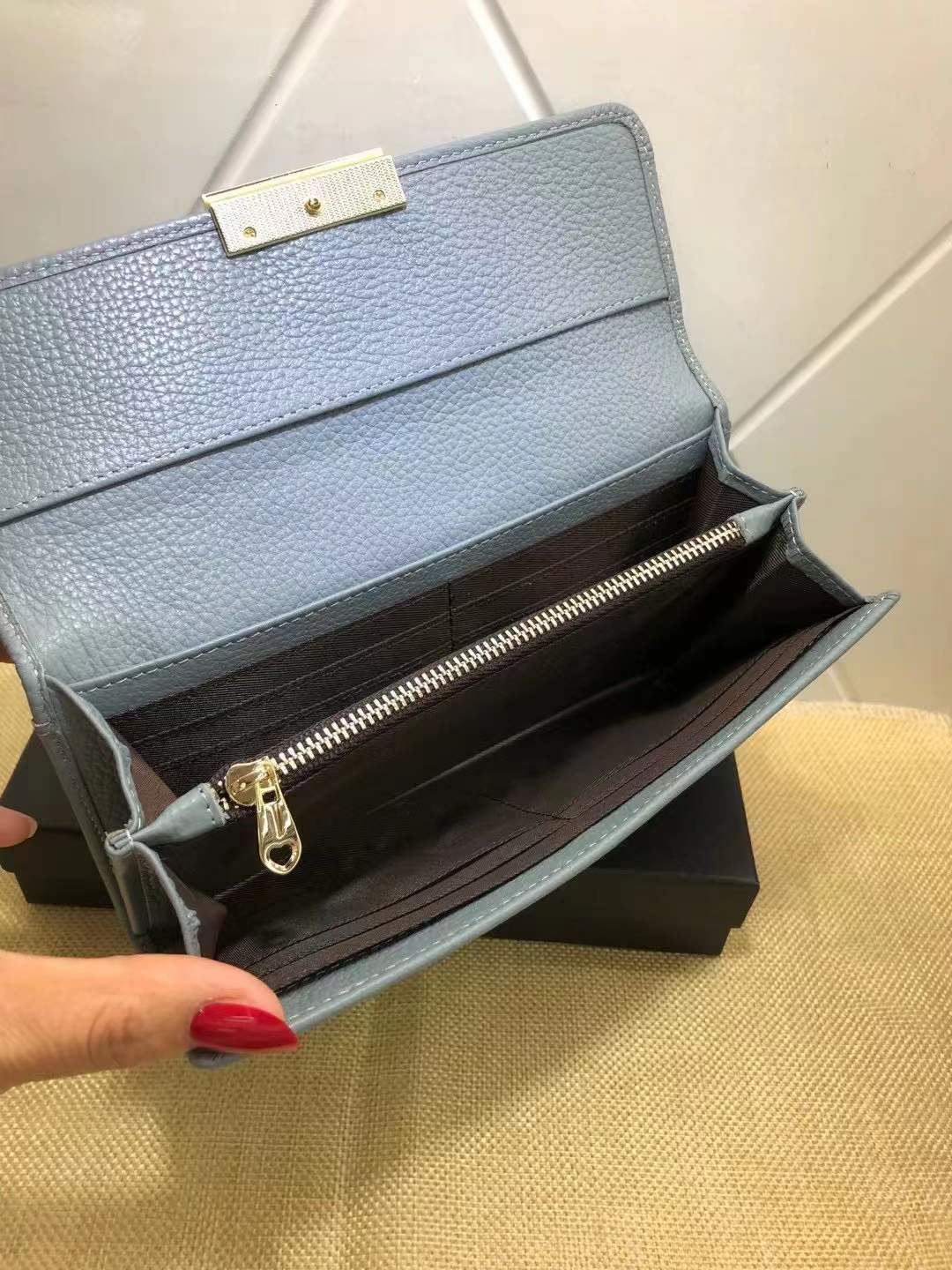 Ladies genuine leather long wallet check wallet cowhide clutch bag mobile pouch fashion