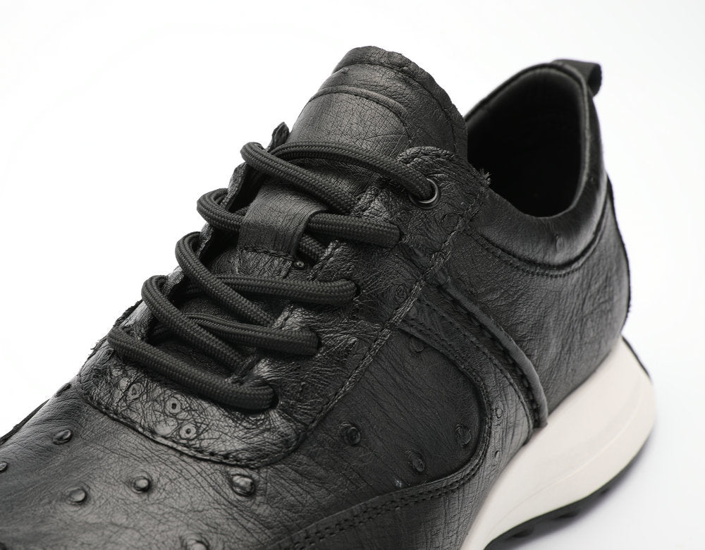 Ostrich skin men's shoes genuine leather sports casual sneakers thick sole wear-resistant breathable men's shoes