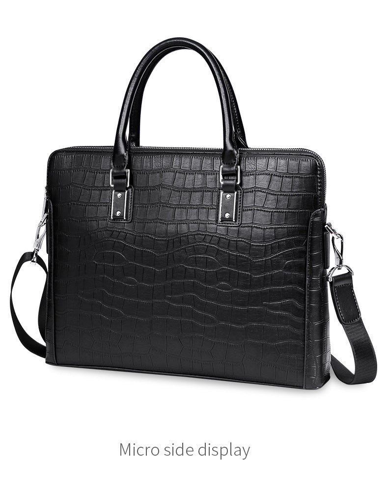 Men's Briefcase Handbag Cowhide Genuine Leather Computer Bag Business Large Capacity Fashion Crocodile Crest Handbag for Men