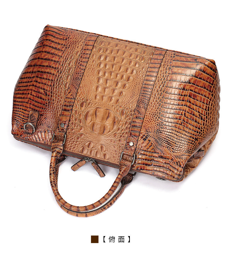 Men's Handbag Crocodile Crest Cow Leather Unisex Travel Bag Short Distance Business Luggage Bag