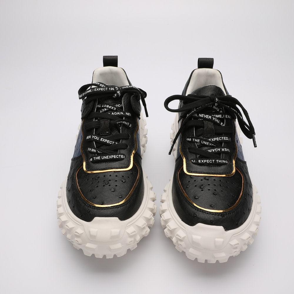 Ostrich skin genuine leather men's shoes tire sole tank shoes fashion casual anti-slip men's shoes
