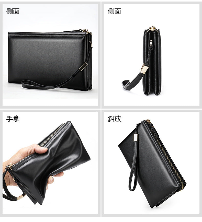 Men's Long Wallet Sheepskin Large Capacity Clutch Bag Business Wrist Bag Men's Wallet