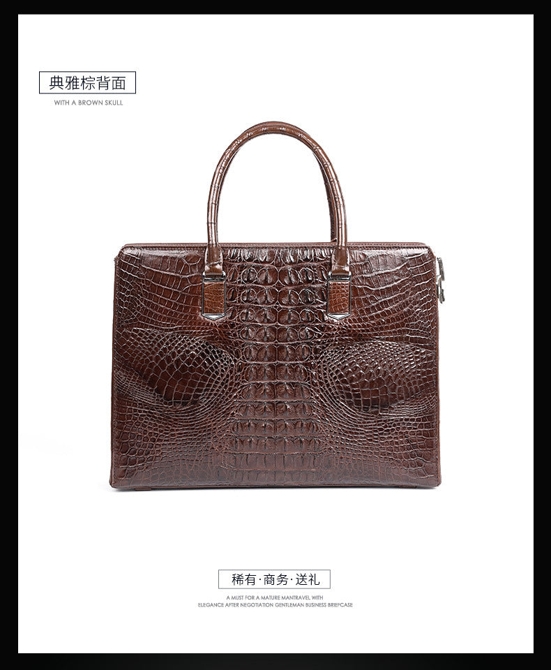 Siamese crocodile bone skin men's briefcase handbag anti-theft security lock genuine leather luxury business bag handbag