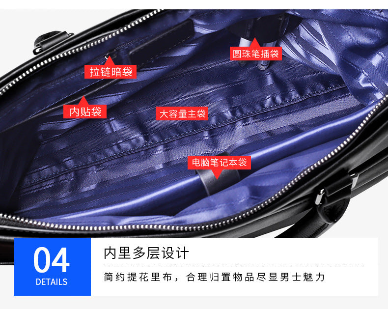 Men's Handbag Genuine Cowhide Leather Computer Bag Business Large Capacity Briefcase Crossbody Bag
