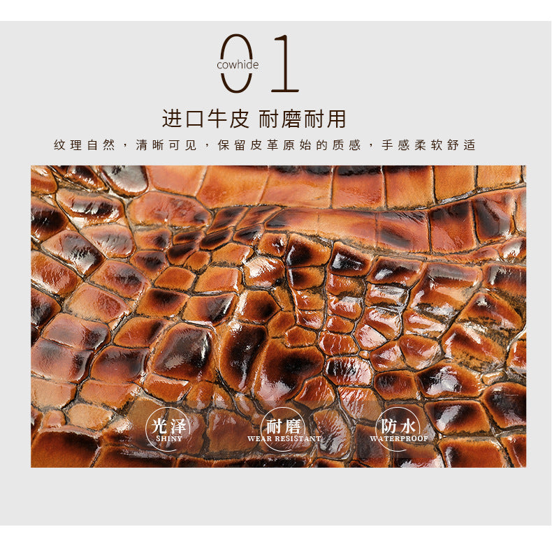 Men's Handbag Crocodile Crest Cow Leather Unisex Travel Bag Short Distance Business Luggage Bag