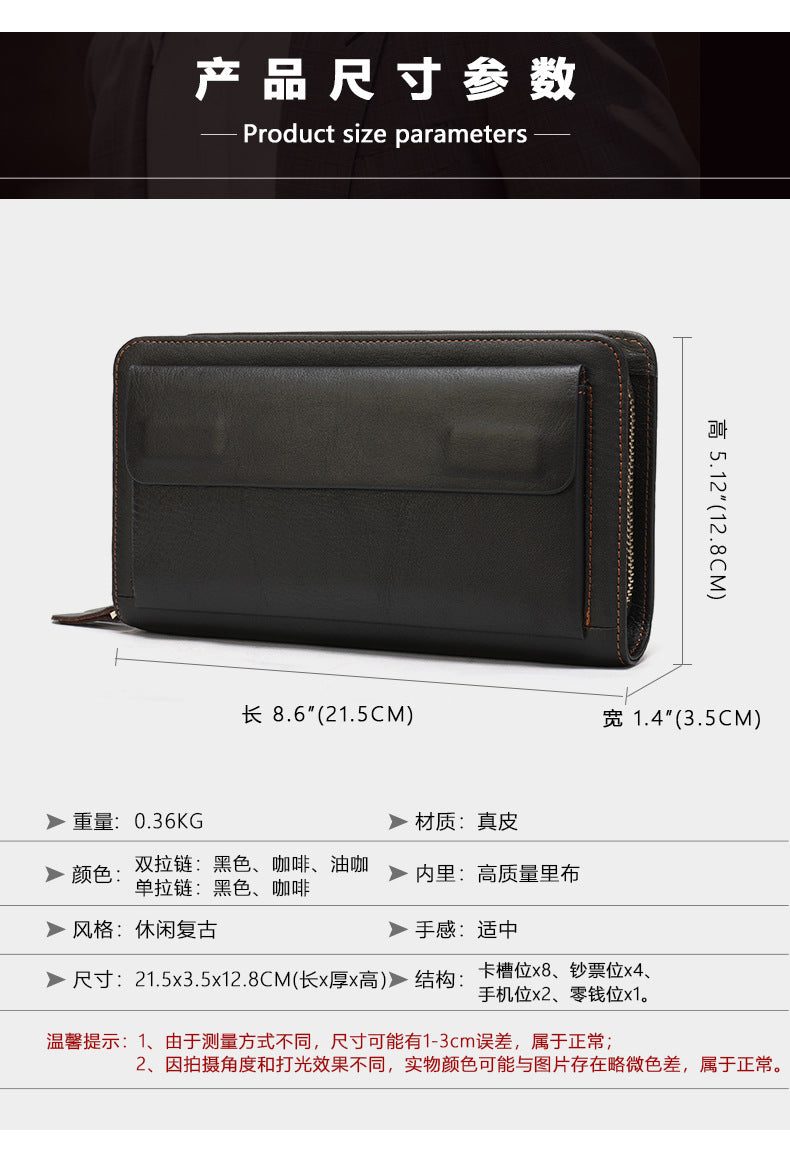 Men's Clutch Bag Genuine Cowhide Leather Wallet Card Holder Business Large Capacity Long Wallet Men's Handbag