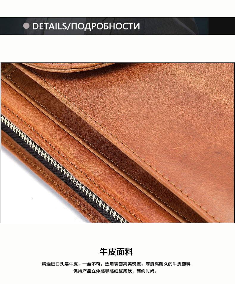 Men's clutch bag Genuine cowhide leather large capacity business zipper file bag Men's handbag