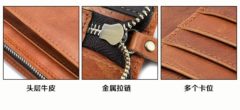 Men's clutch bag Genuine cowhide leather large capacity business zipper file bag Men's handbag