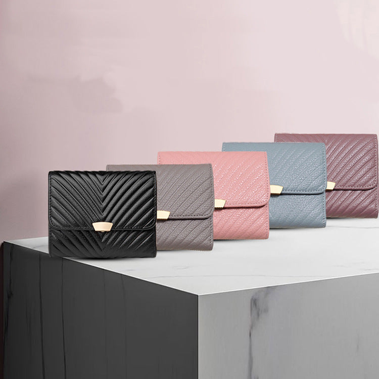 Women's cowhide tri-fold wallet short wallet genuine leather women's coin purse wallet trendy