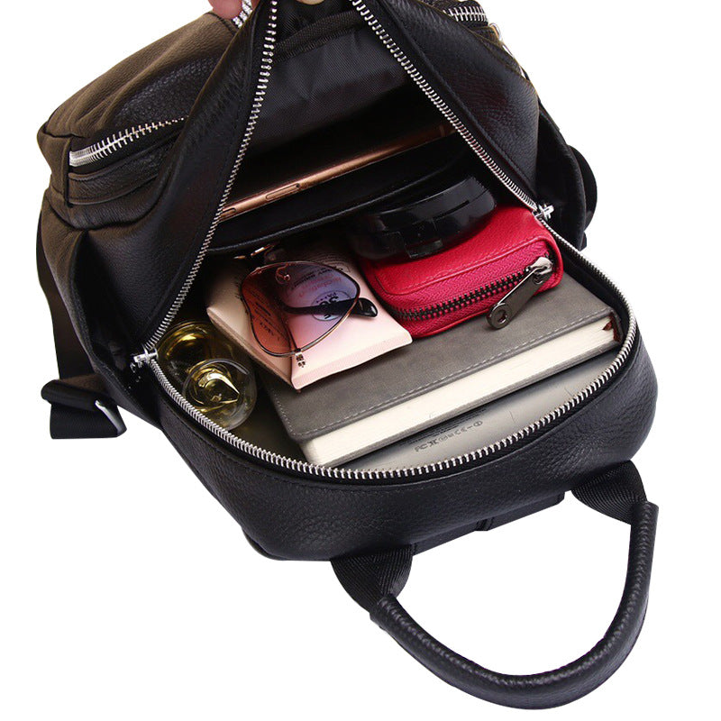 Genuine leather ladies shoulder bag women cowhide rucksack zipper commuting