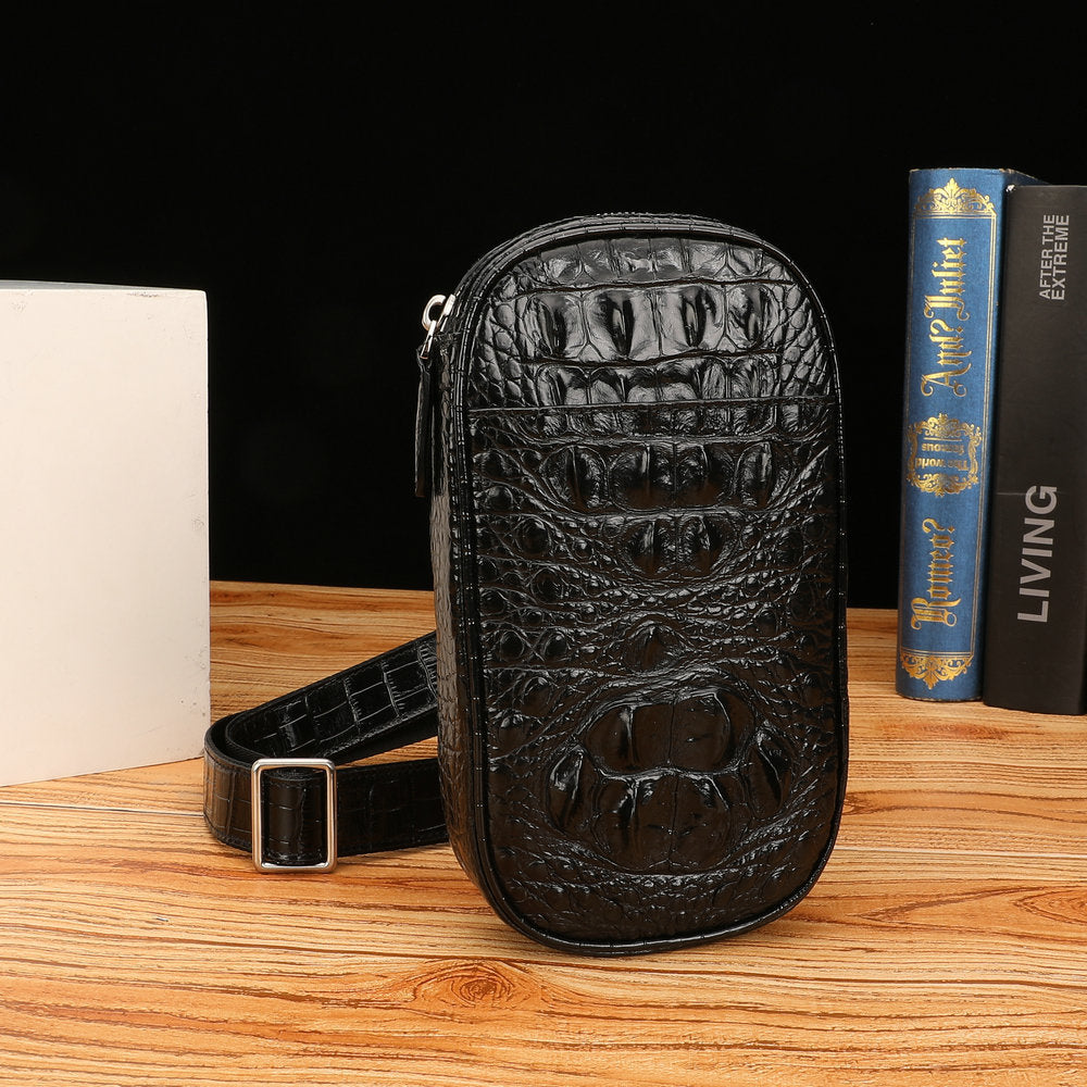 Crocodile Bone Skin Men's Bust Bag Genuine Leather Casual Outdoor Shoulder Bag Crossbody Bag Mini Fashion Waist Bag