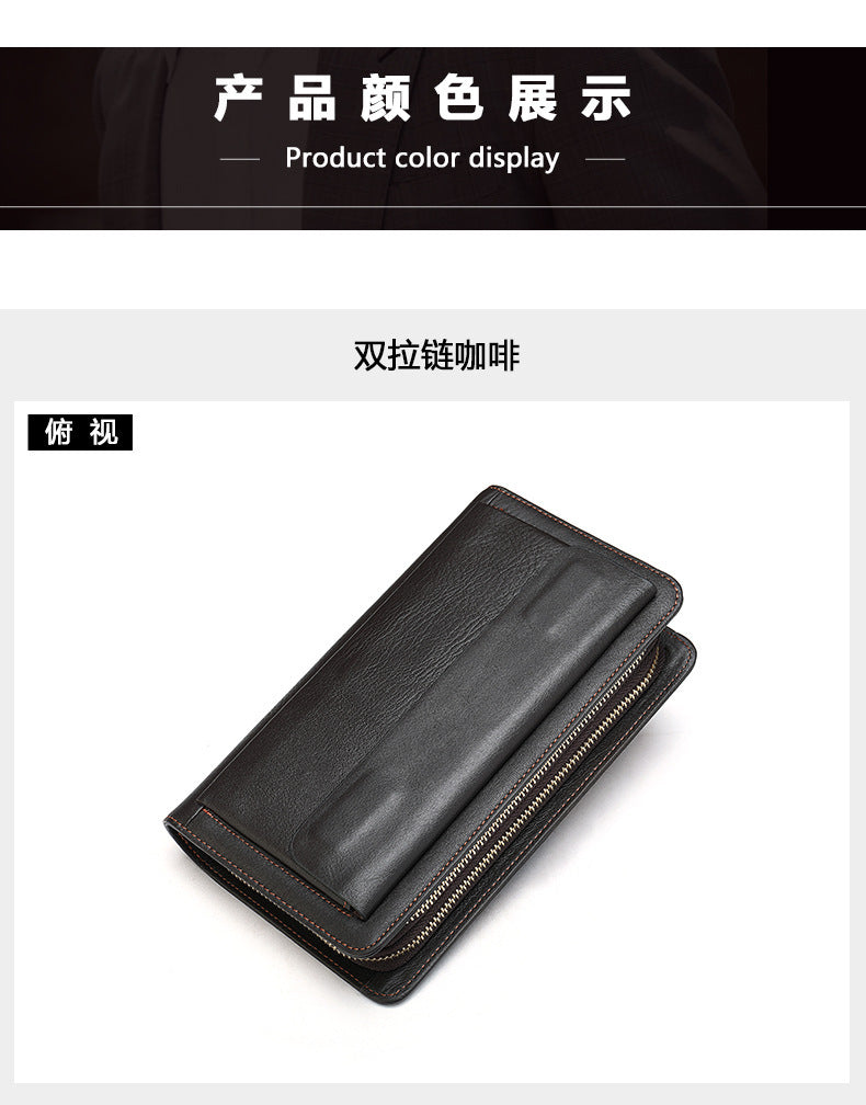 Men's Clutch Bag Genuine Cowhide Leather Wallet Card Holder Business Large Capacity Long Wallet Men's Handbag