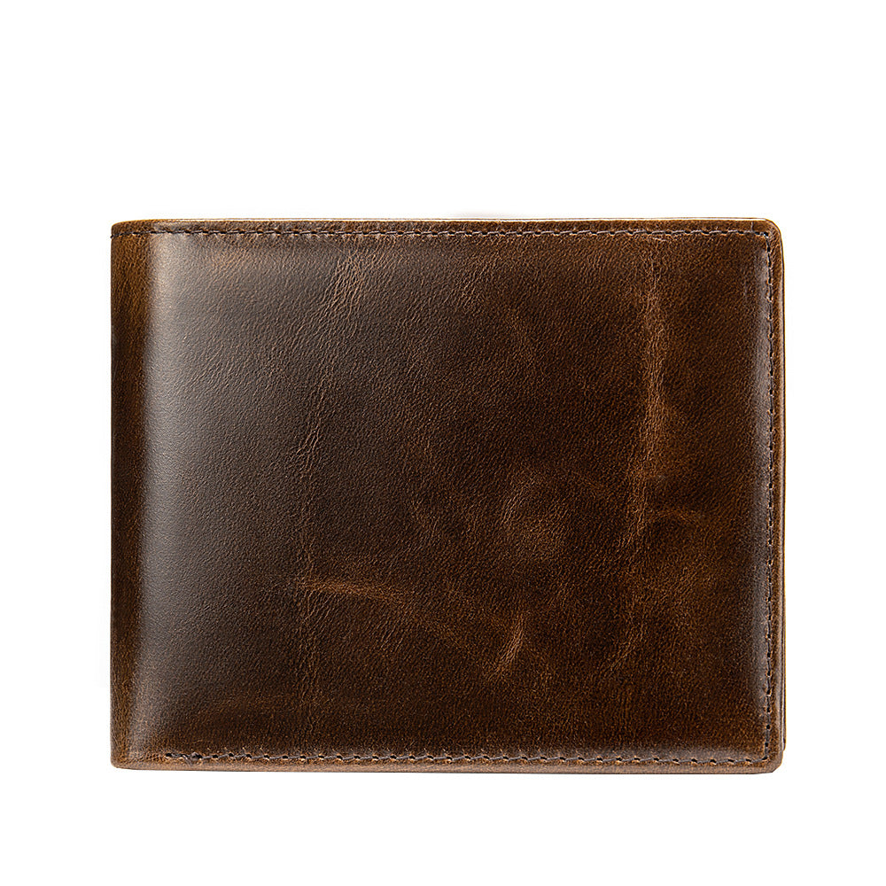 Men's short wallet cowhide retro anti-theft handmade men's wallet
