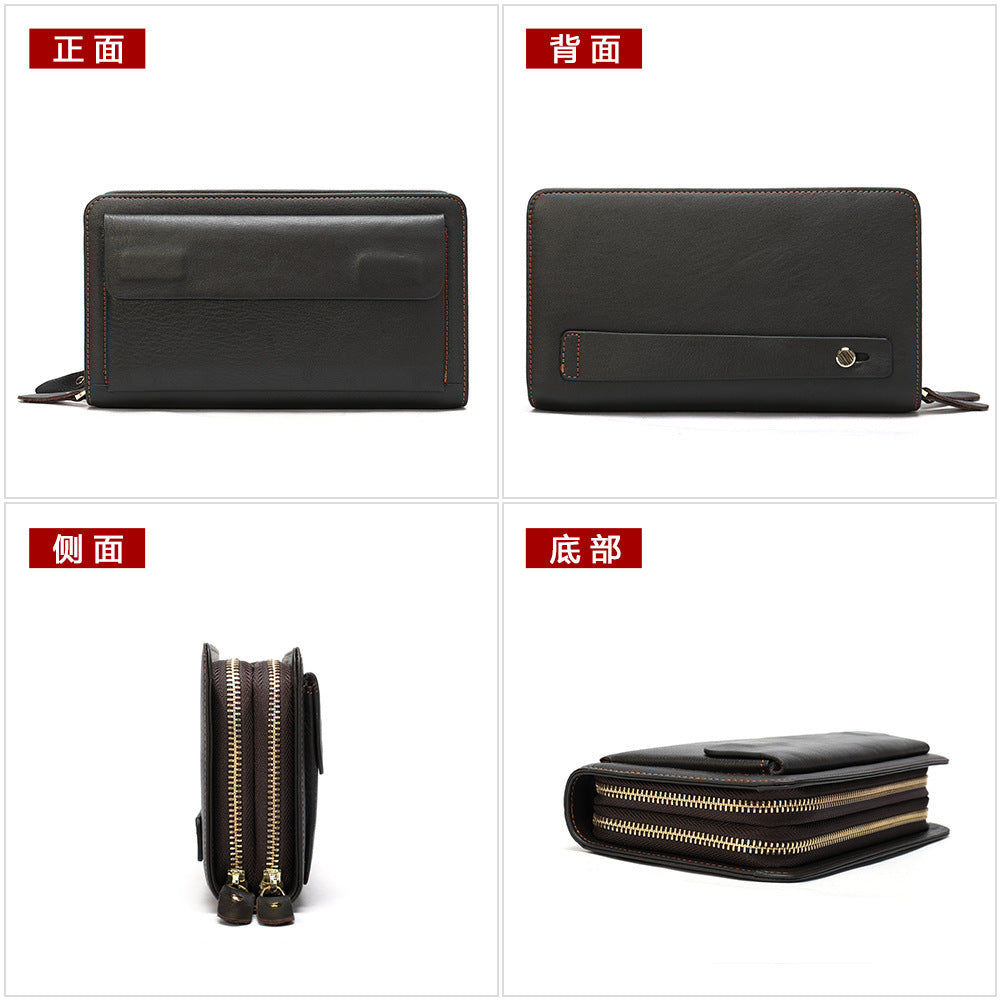Men's Clutch Bag Genuine Cowhide Leather Wallet Card Holder Business Large Capacity Long Wallet Men's Handbag