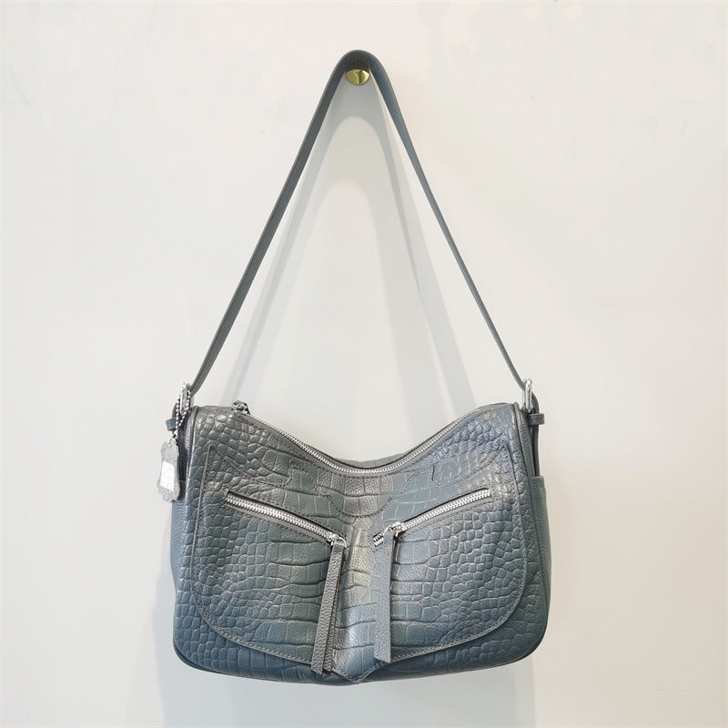 Crocodile pattern large capacity shoulder bag genuine leather ladies bag stylish shoulder bag tote bag