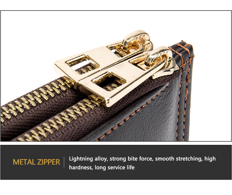 Men's long wallet made of genuine cowhide leather large capacity clutch bag Korean fashion unique zipper men's wallet