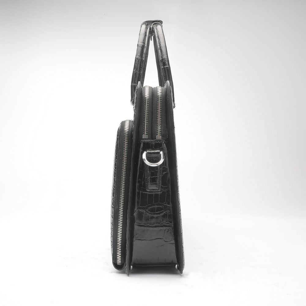 Crocodile Belly Skin Genuine Leather Men's Handbag Briefcase Double Zipper Handbag Business Office Business Trip Commuting File Bag